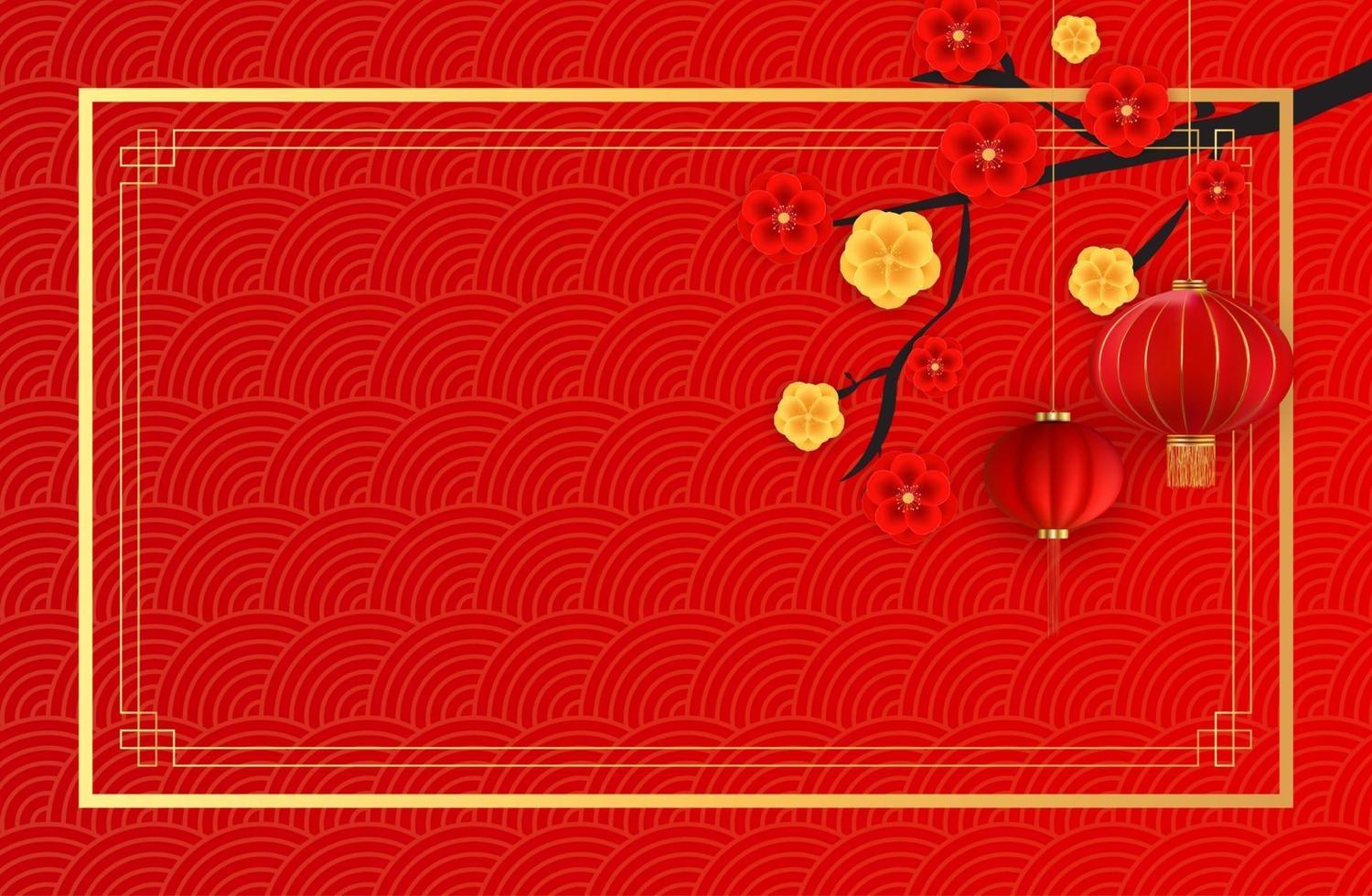 abstrait de vacances chinoises avec des lanternes suspendues et des fleurs de prunier. illustration vectorielle eps10 vecteur