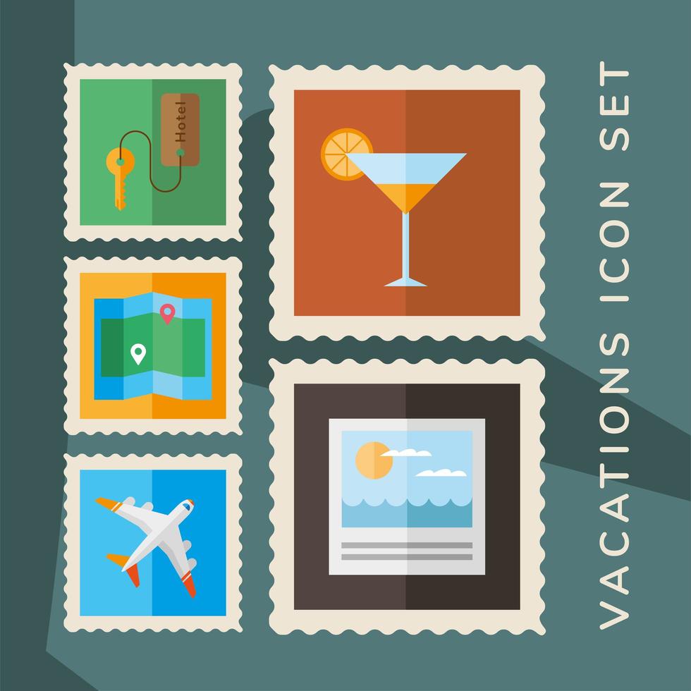 ensemble de cinq vacances mis icônes de timbres vecteur