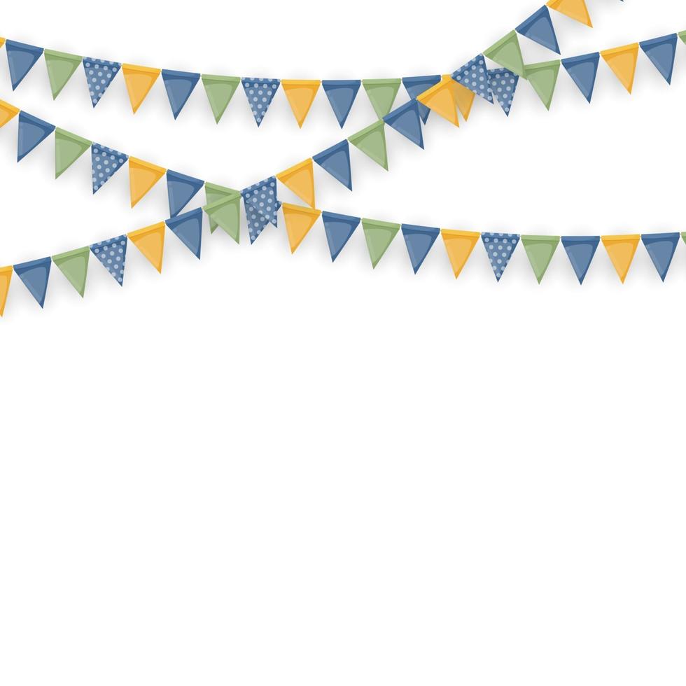 bannière avec guirlande de drapeaux et rubans. fond de fête de vacances pour fête d'anniversaire, carnaval. illustration vectorielle vecteur
