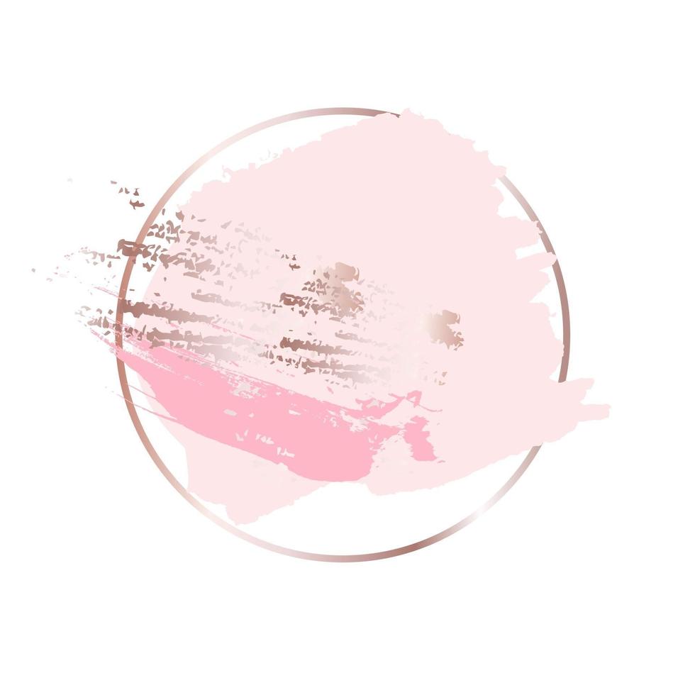 cadre en or rose cercle avec fond de peinture splash rose, modèle de bannières de coups de pinceau. illustration vectorielle vecteur