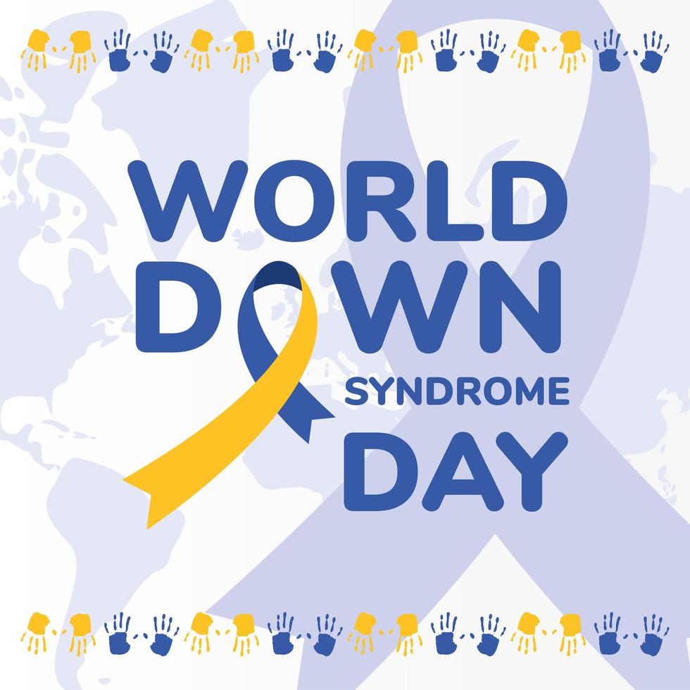 ruban de la journée mondiale du syndrome de Down et empreintes de main conception vectorielle vecteur