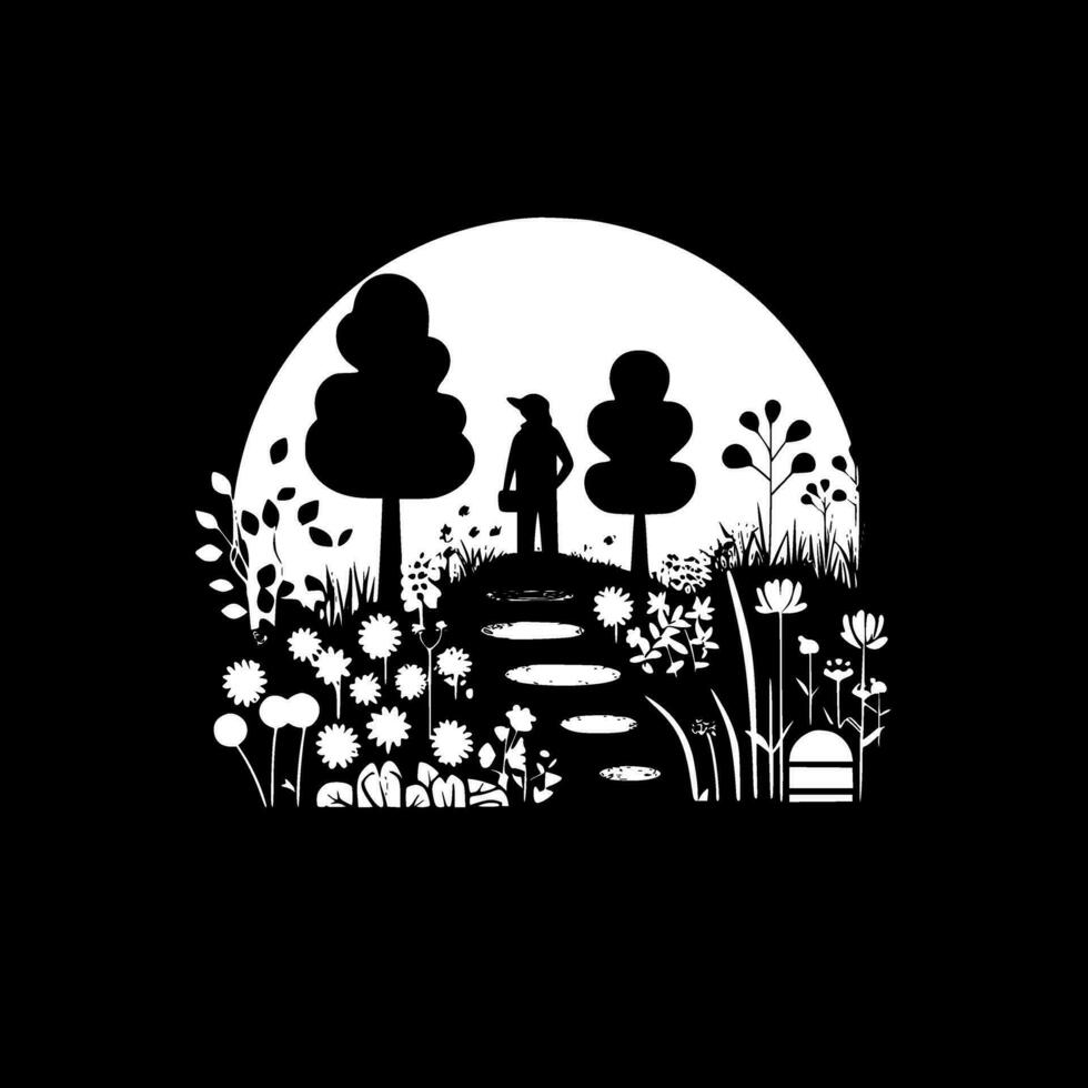 jardin, noir et blanc vecteur illustration