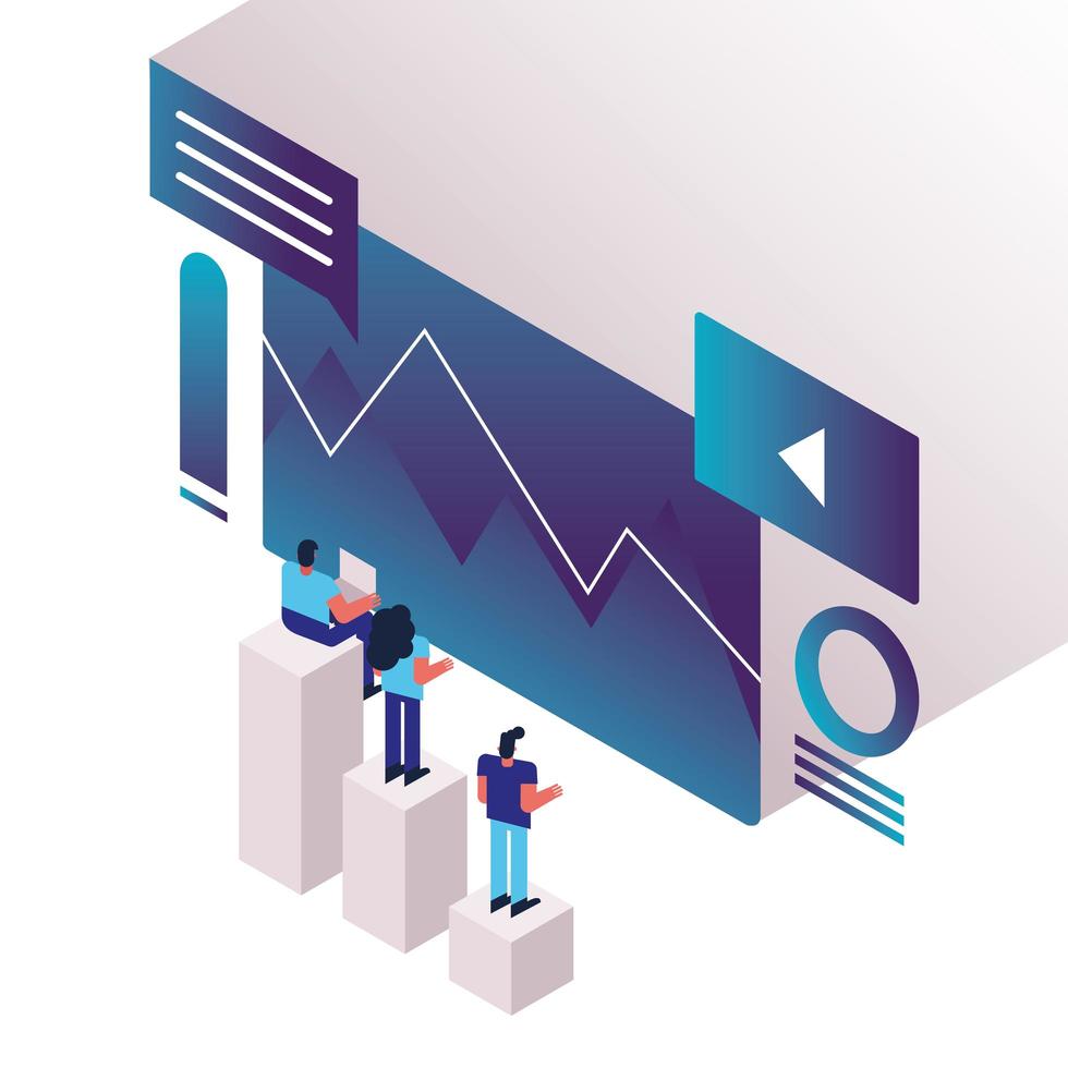 personnes et graphiques avec barres de statistiques et modèles vecteur