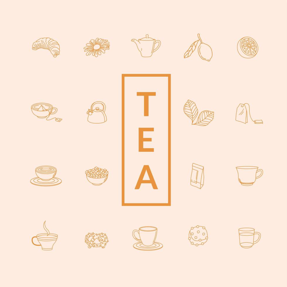 conception de vecteur de collection d'icônes de style de ligne de thé