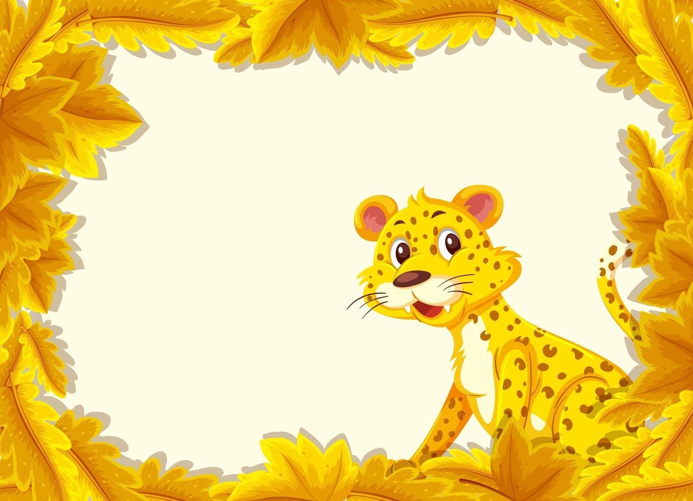 modèle de bannière de feuilles jaunes avec personnage de dessin animé léopard vecteur