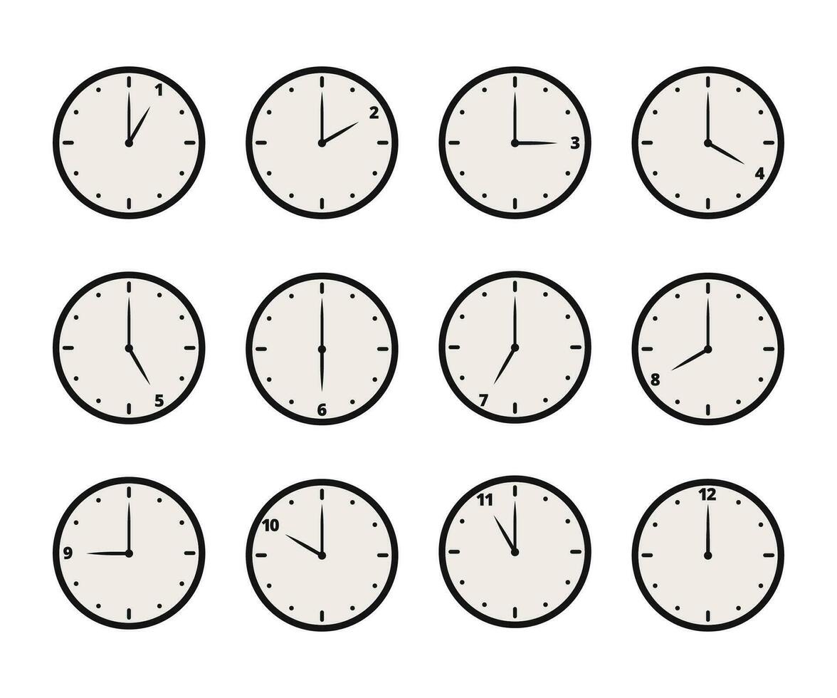ensemble de analogique l'horloge icône pour chaque heure. 12 heure l'horloge vecteur illustration