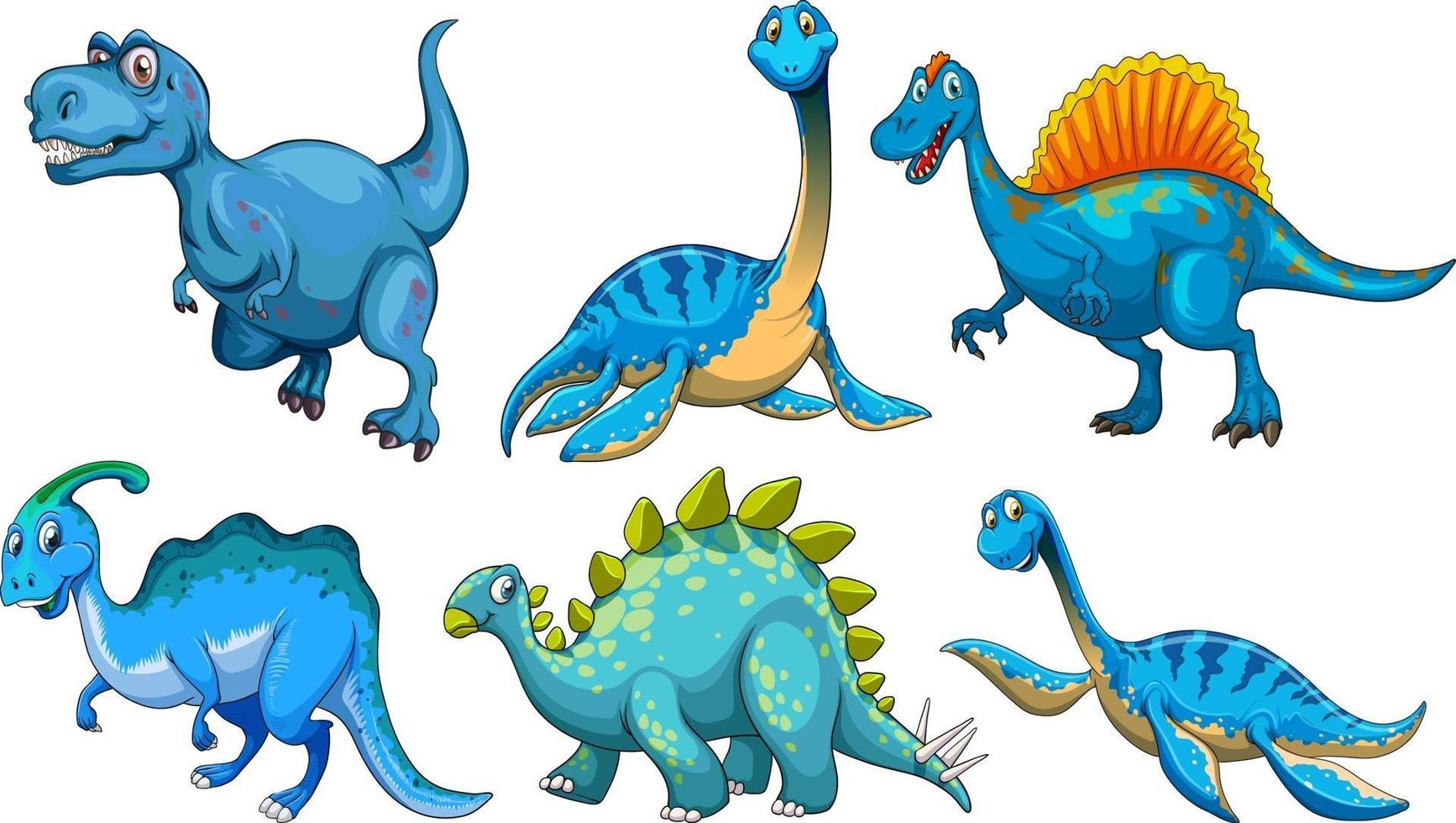 ensemble de personnage de dessin animé de dinosaure bleu vecteur