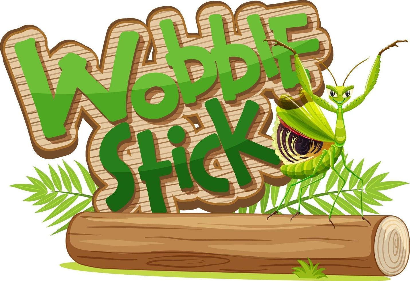personnage de dessin animé mantis avec bannière de polices wobble stick isolé vecteur