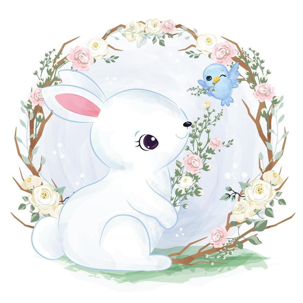 adorable petite illustration de lapin à l'aquarelle vecteur