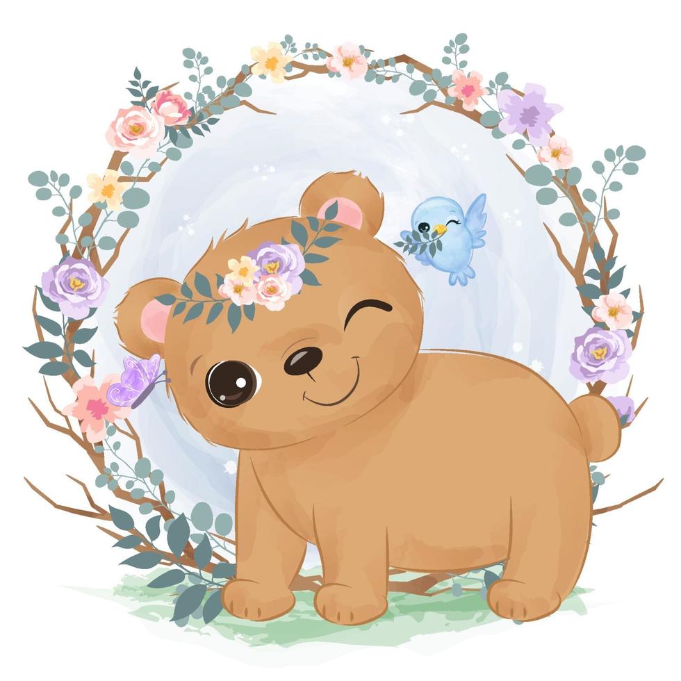 adorable bébé ours illustration à l'aquarelle vecteur