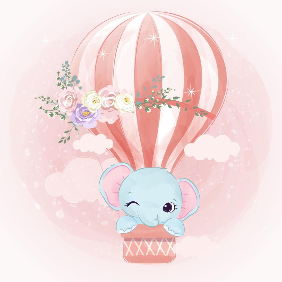 adorable illustration de bébé éléphant à l'aquarelle vecteur