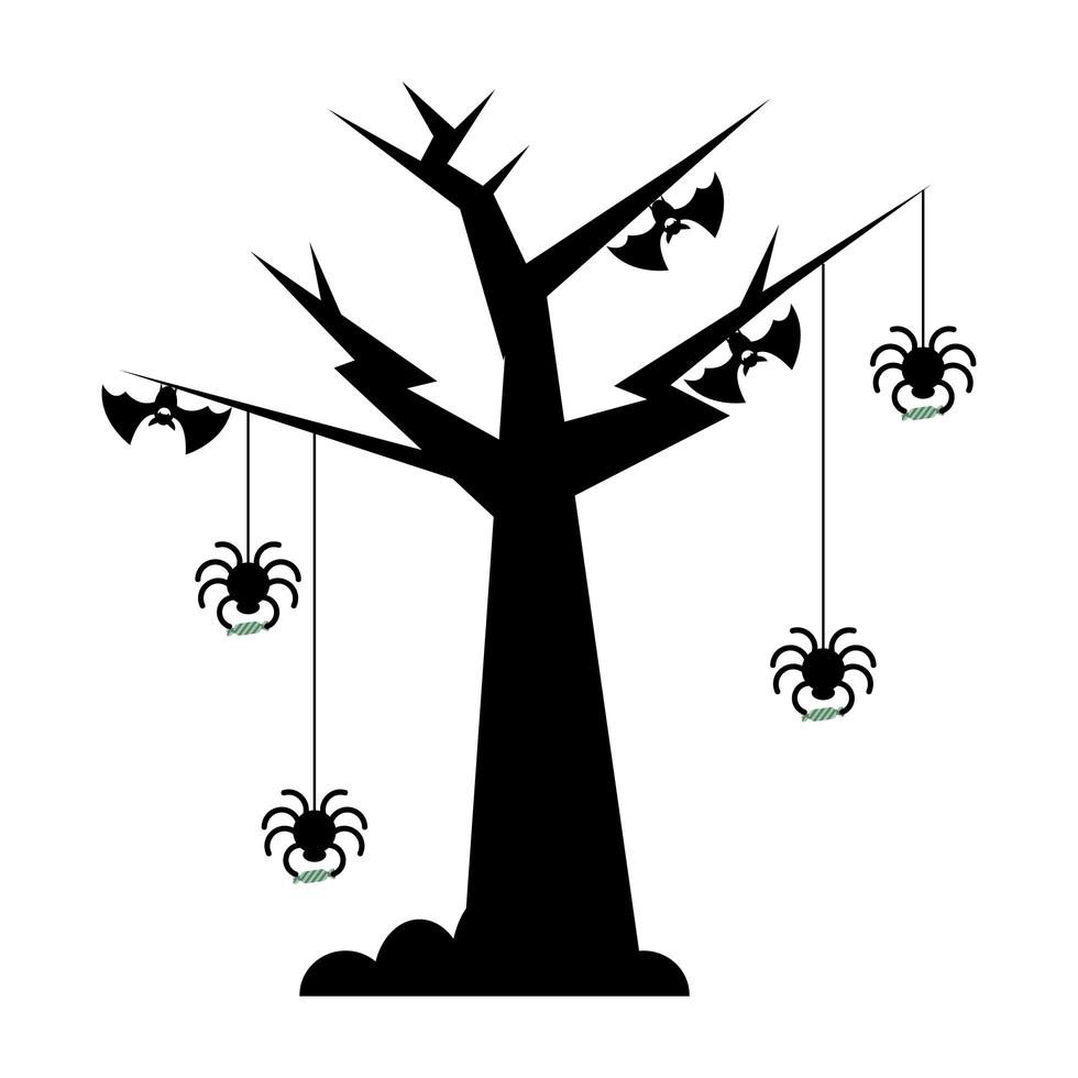 arbre d'halloween avec des araignées et des chauves-souris vector design