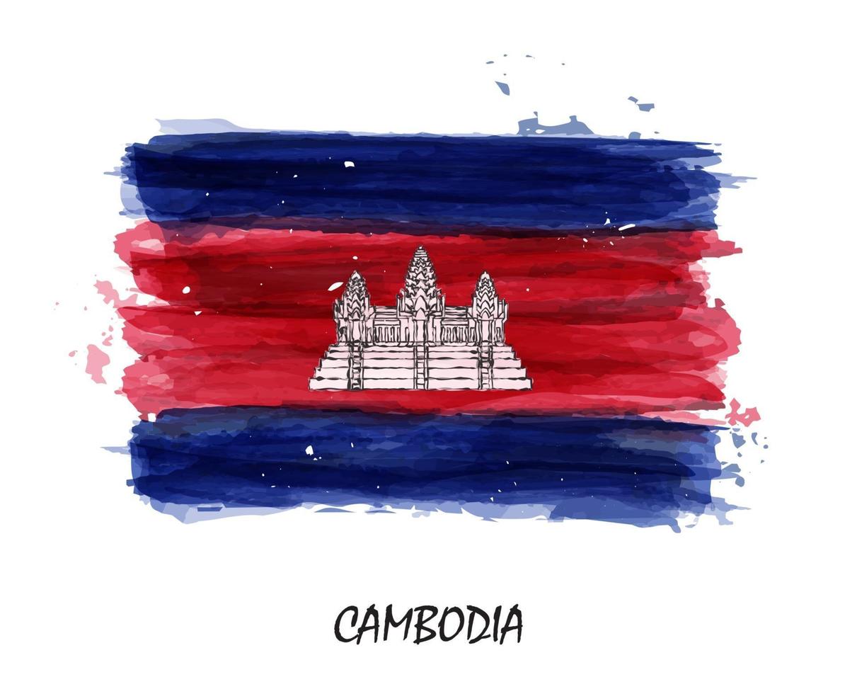 drapeau réaliste de la peinture à l'aquarelle du cambodge. vecteur. vecteur