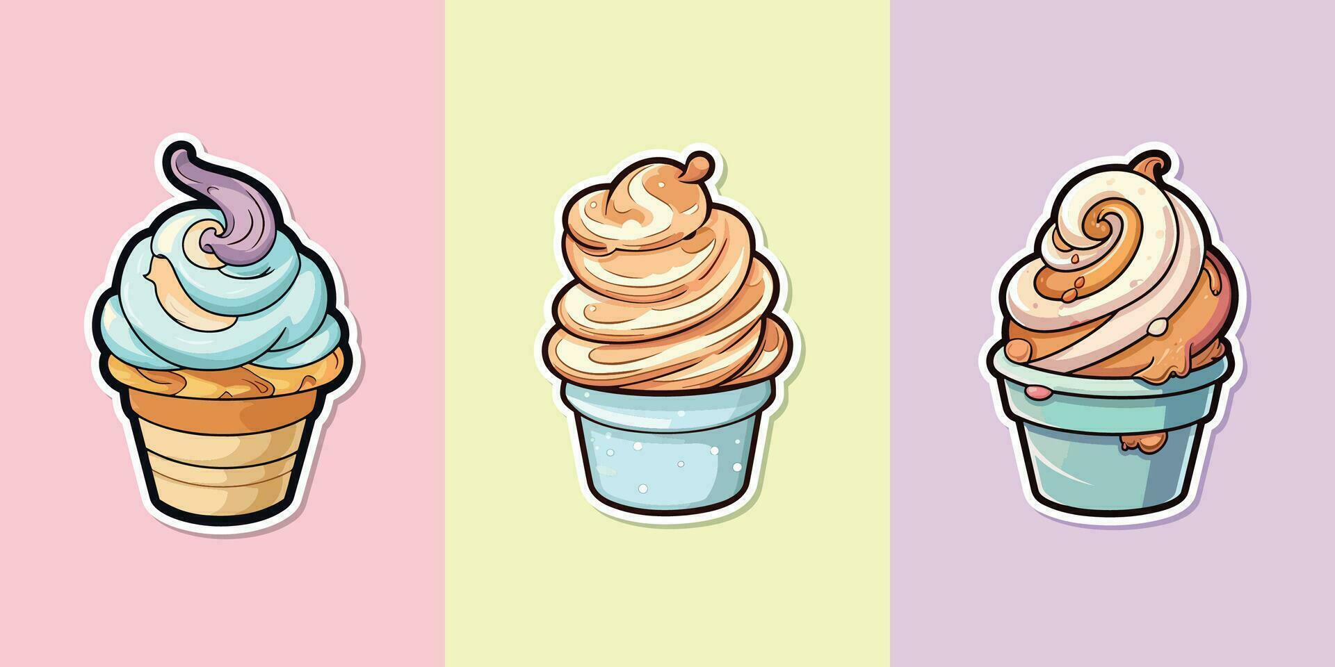 cannelle rouleau la glace crème autocollant cool couleurs kawaii agrafe art illustration collection vecteur