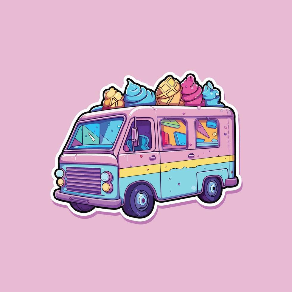 la glace crème un camion autocollant cool couleurs kawaii agrafe art illustration vecteur