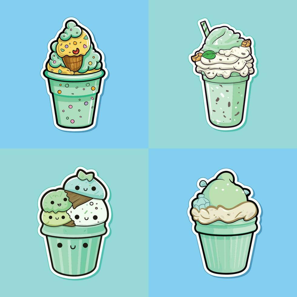 menthe biscuits et crème la glace crème autocollant cool couleurs kawaii agrafe art illustration collection vecteur