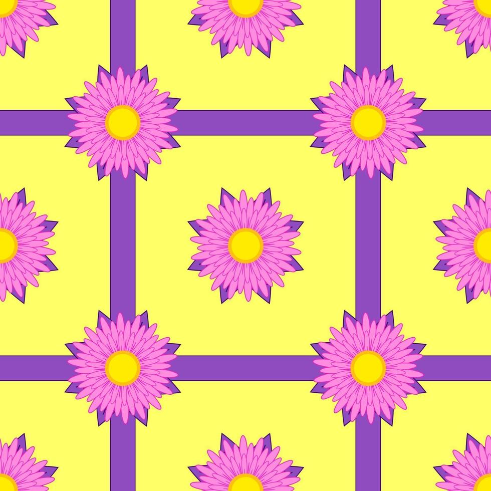 modèle sans couture de fleurs roses avec des rubans violets sur fond jaune vecteur