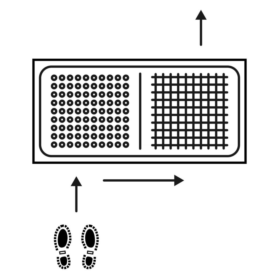 tapis désinfectant. tapis désinfectant. tapis d'entrée antibactérien dans le style de contour. tapis désinfectant pour chaussures. surface stérile. tapis à deux zones pour désinfecter dans les chaussures. schéma de mouvement. vecteur