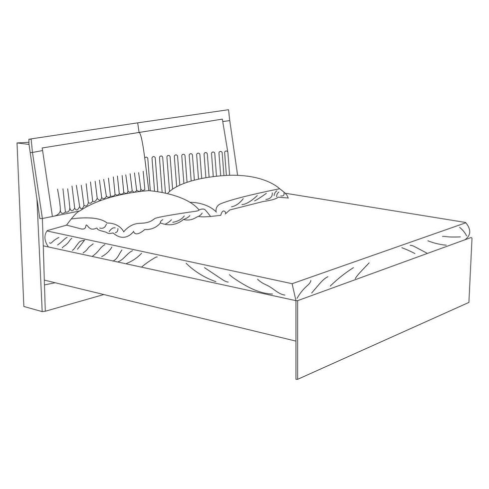 double lit vecteur icône, dessin animé Accueil meubles lit.en bois lit pour un la personne dans un isométrique voir. endroit à sommeil avec une oreiller et une couverture