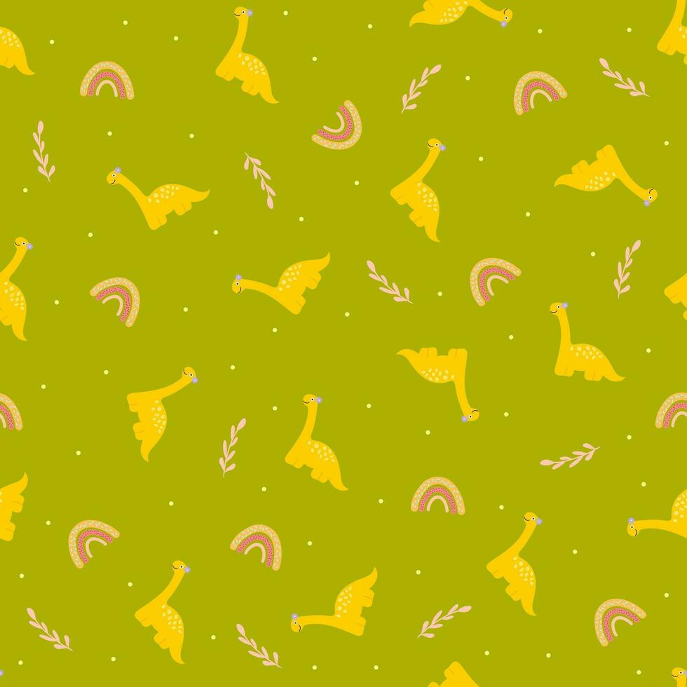 mignonne dinosaure sans couture modèle avec abstrait conception éléments.préhistoriques illustration pour des gamins mode, textile, tissu, dino personnage dans griffonnage style. vecteur