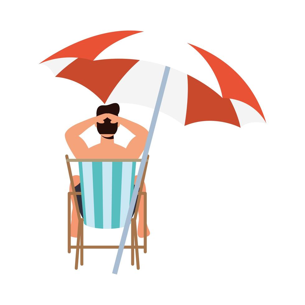 dessin animé garçon sur chaise longue avec dessin vectoriel parapluie
