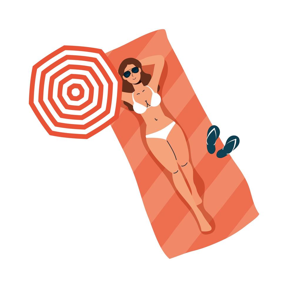 caricature de fille avec bikini et lunettes sur la conception de vecteur de serviette