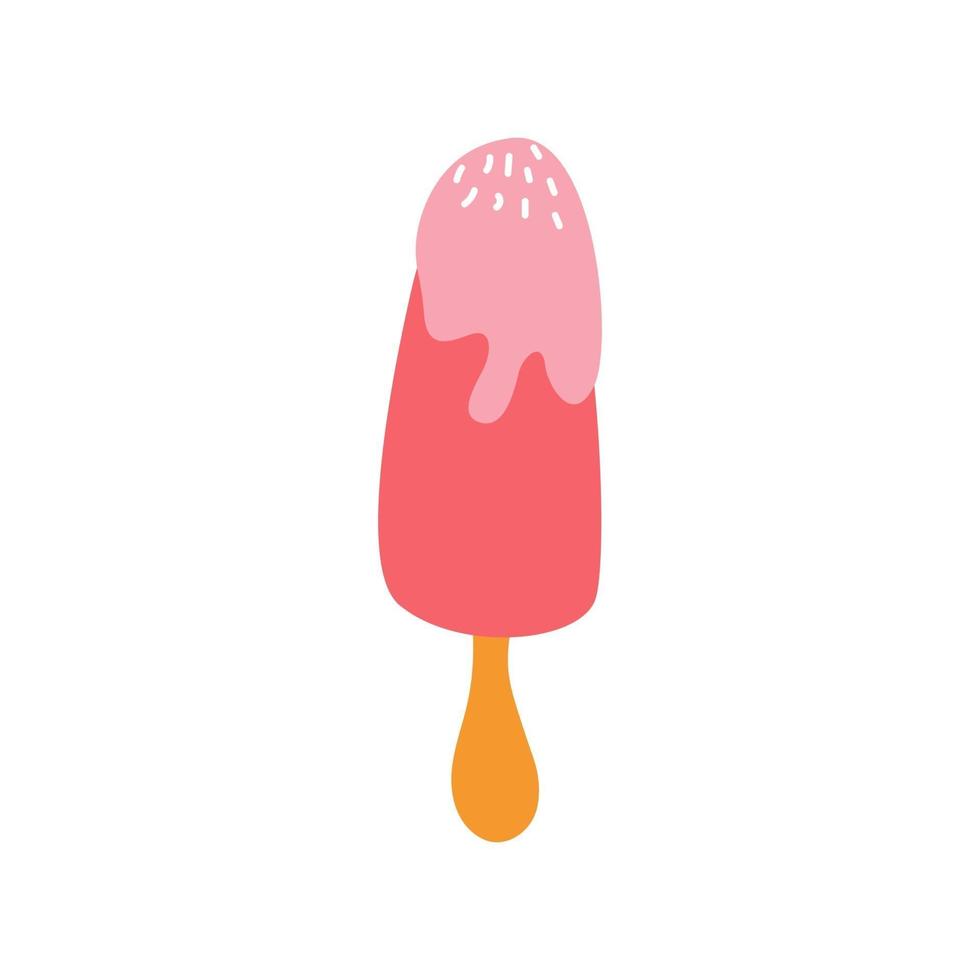 crème glacée aux baies roses avec glaçage sur un bâton. image vectorielle à plat. élément décoratif pour affiches, cartes postales, autocollants vecteur