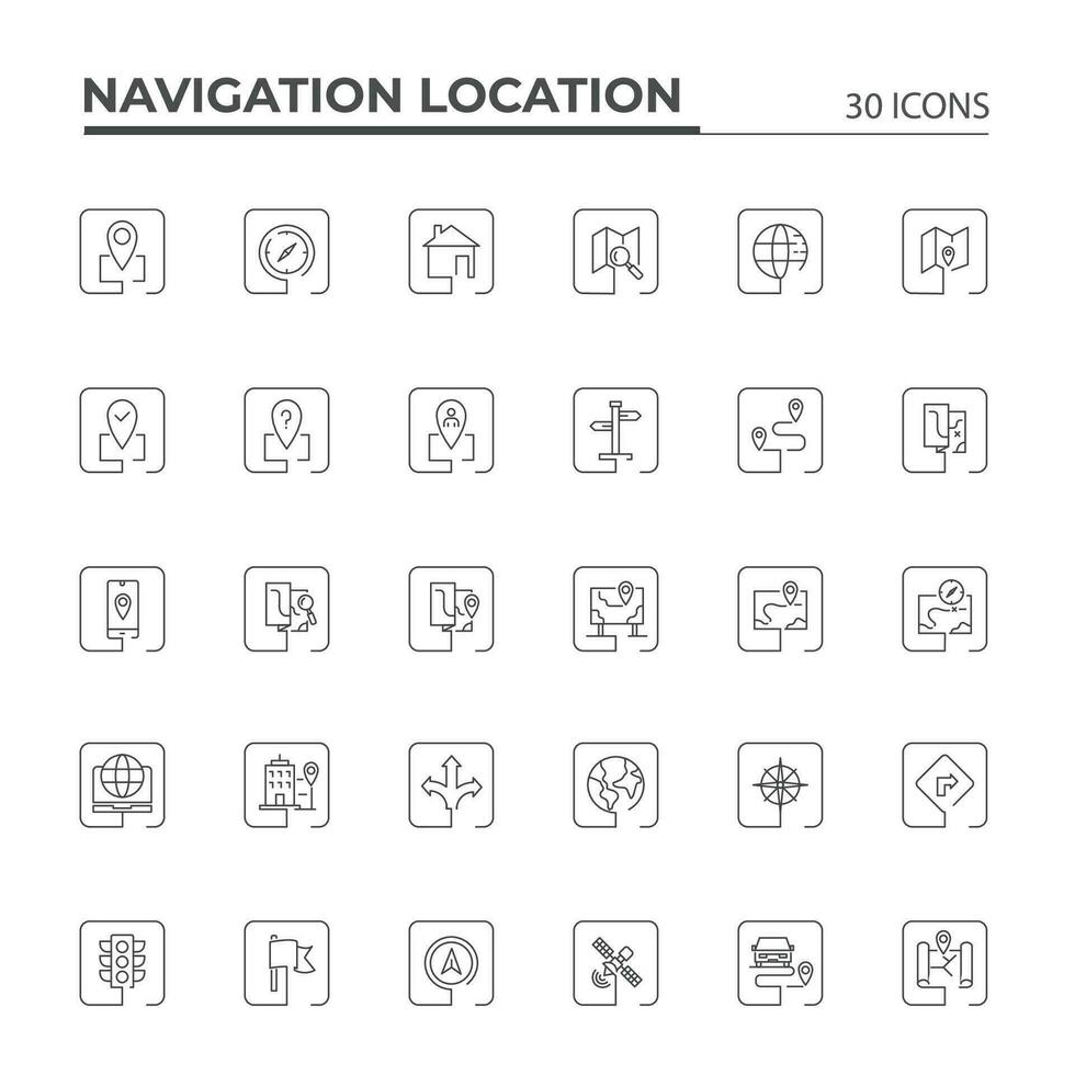 la navigation et emplacement carré ligne Icônes ensemble vecteur
