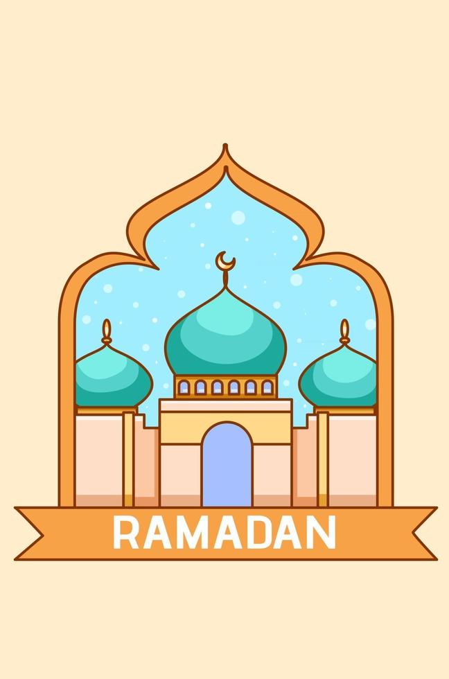 petite mosquée au ramadan mubarak illustration de dessin animé vecteur