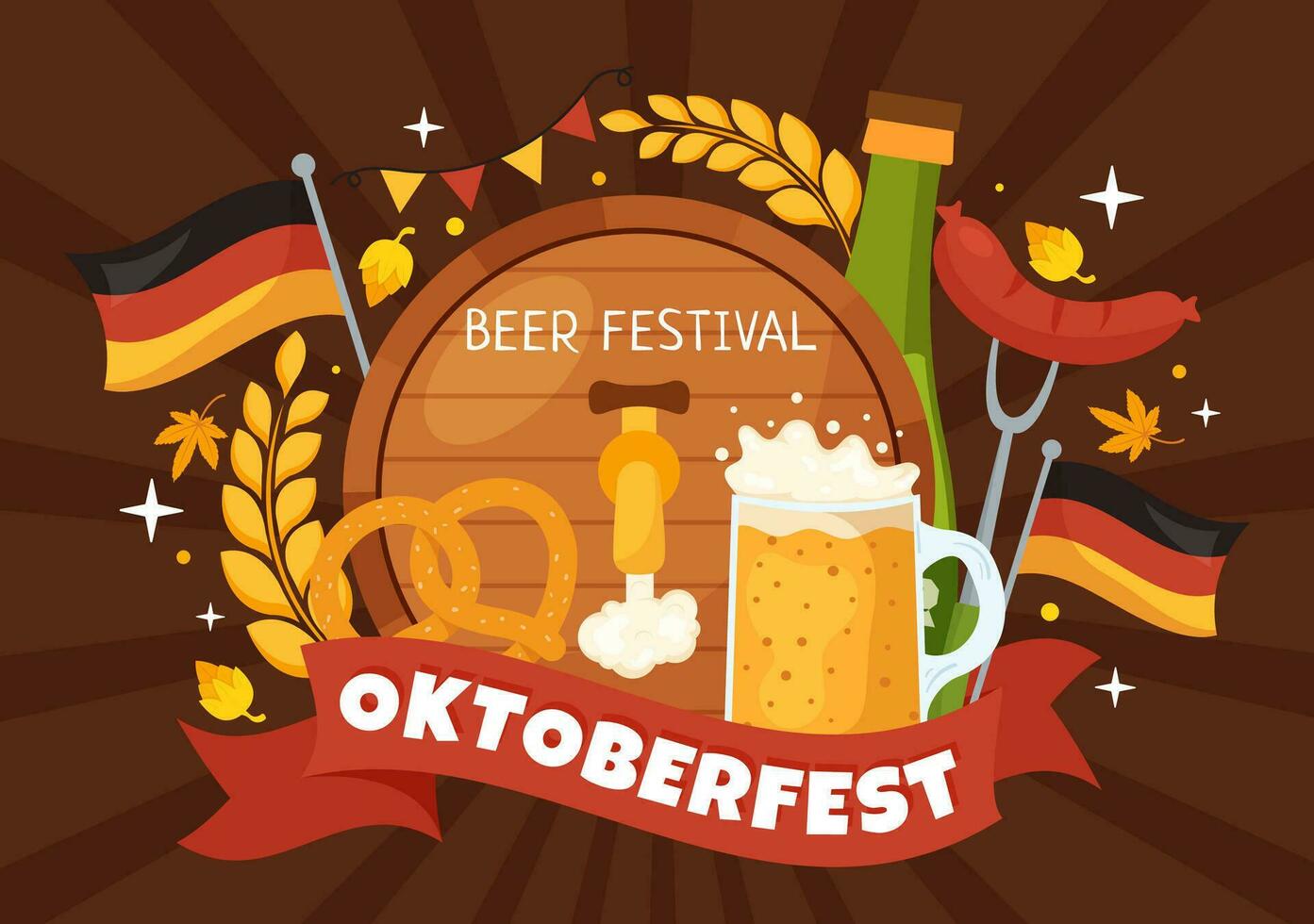 content oktoberfest fête Festival vecteur illustration avec bière, saucisse, pain d'épice, allemand drapeau et ets Contexte plat dessin animé main tiré modèles