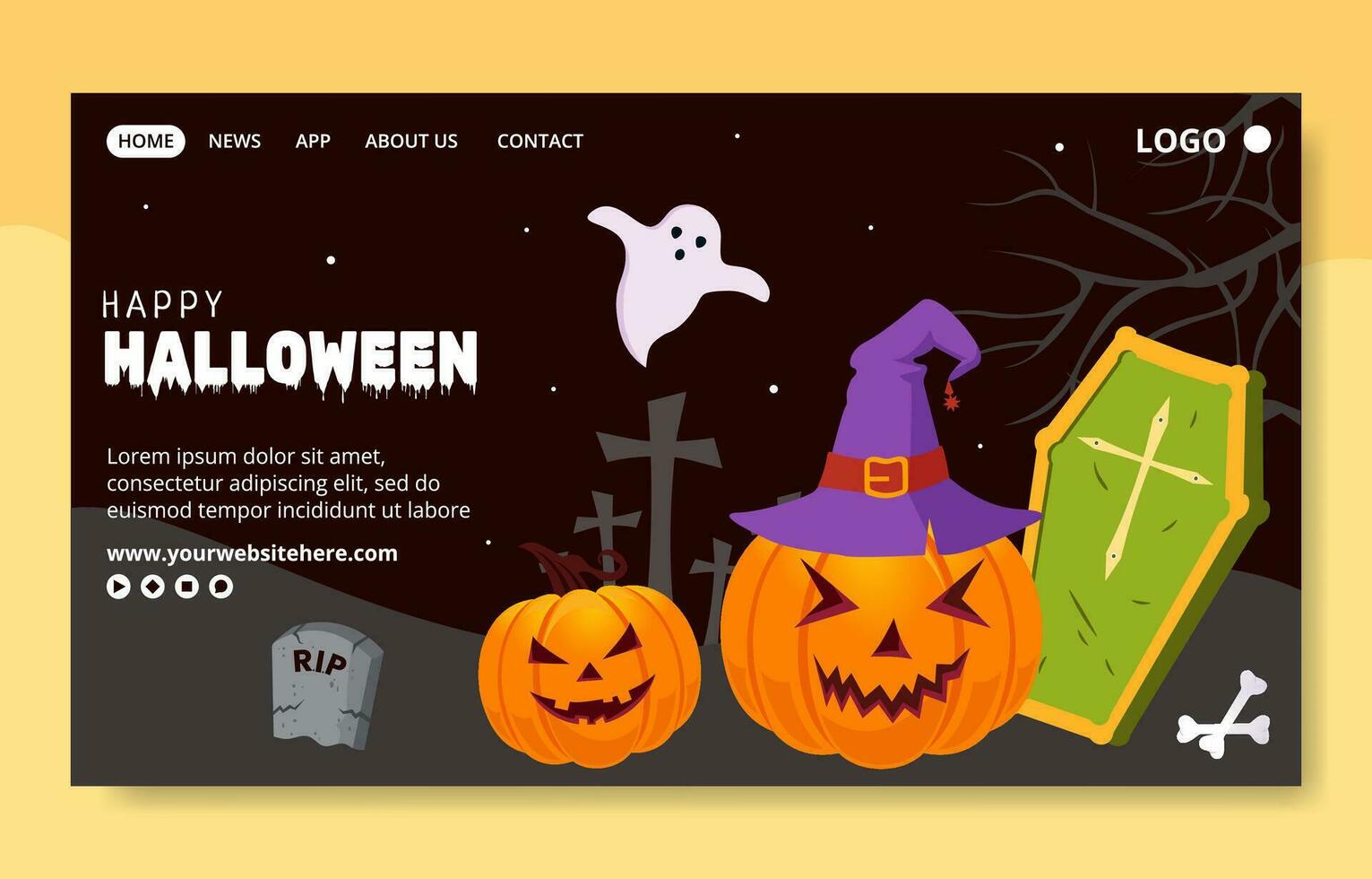 content Halloween journée social médias atterrissage page dessin animé main tiré modèles Contexte illustration vecteur