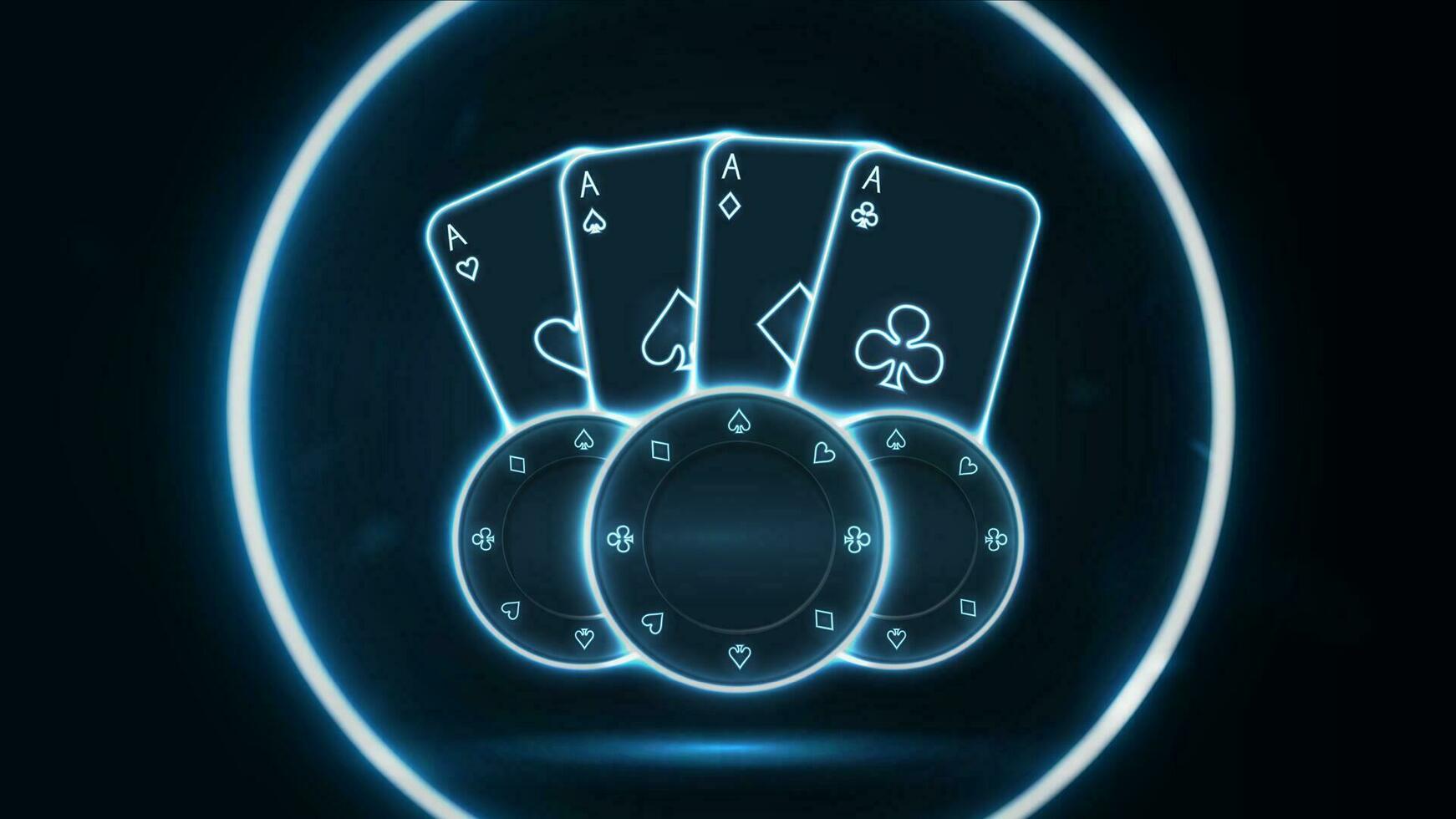 en jouant cartes et poker frites dans une néon cercle. vecteur