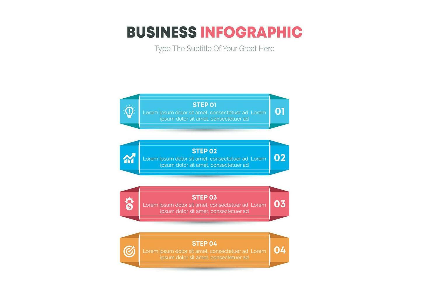 mise en page colorée avec 4 points d'étapes ou liste avec des flèches, vecteur de modèle d'élément infographique.