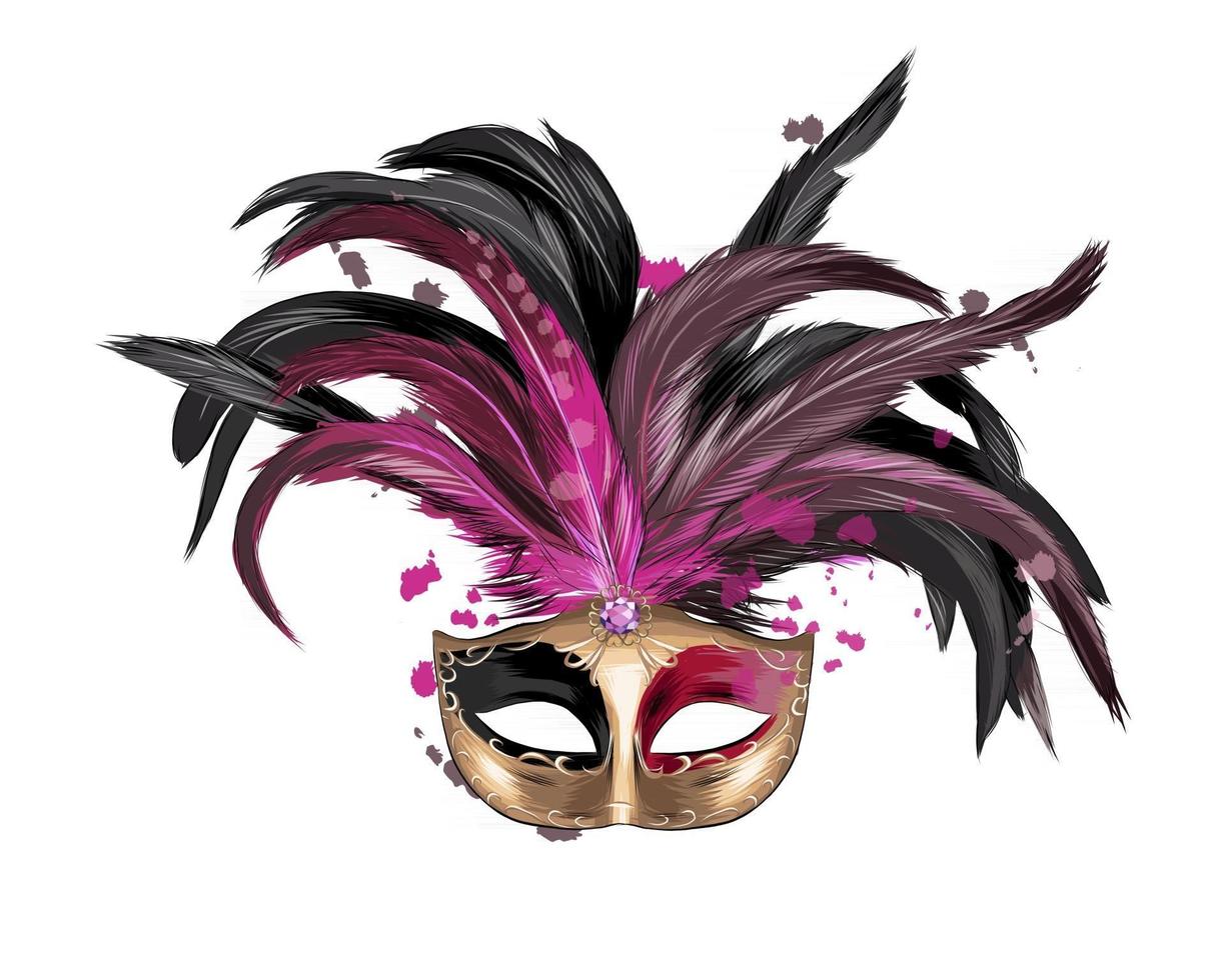 masque vénitien de carnaval à partir d'une touche d'aquarelle, dessin coloré, réaliste. illustration vectorielle de peintures vecteur