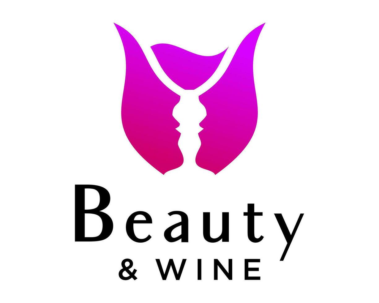 beauté visage femme et du vin logo conception. vecteur