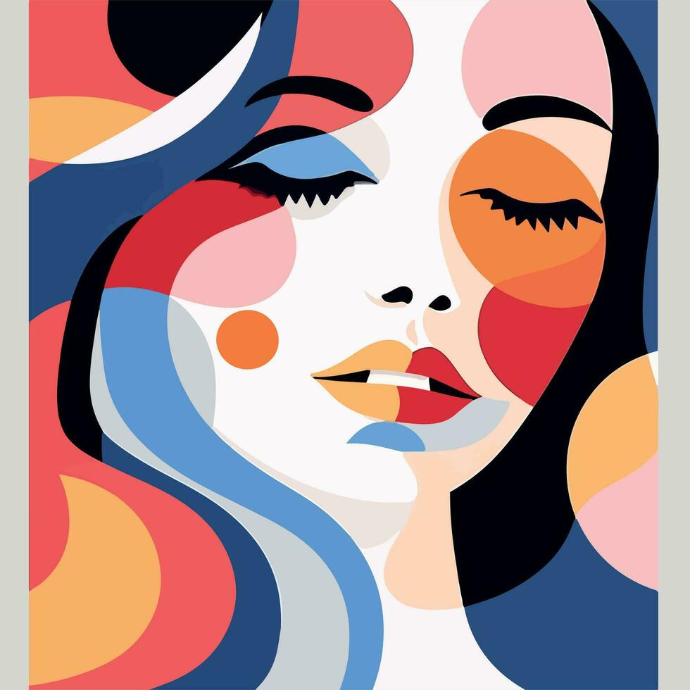 femme visage portrait abstraction mur art vecteur illustration conception