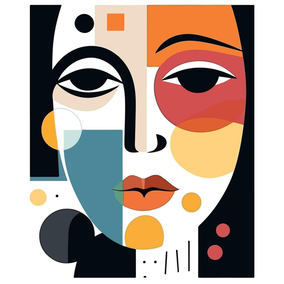 femme visage portrait abstraction mur art vecteur illustration conception