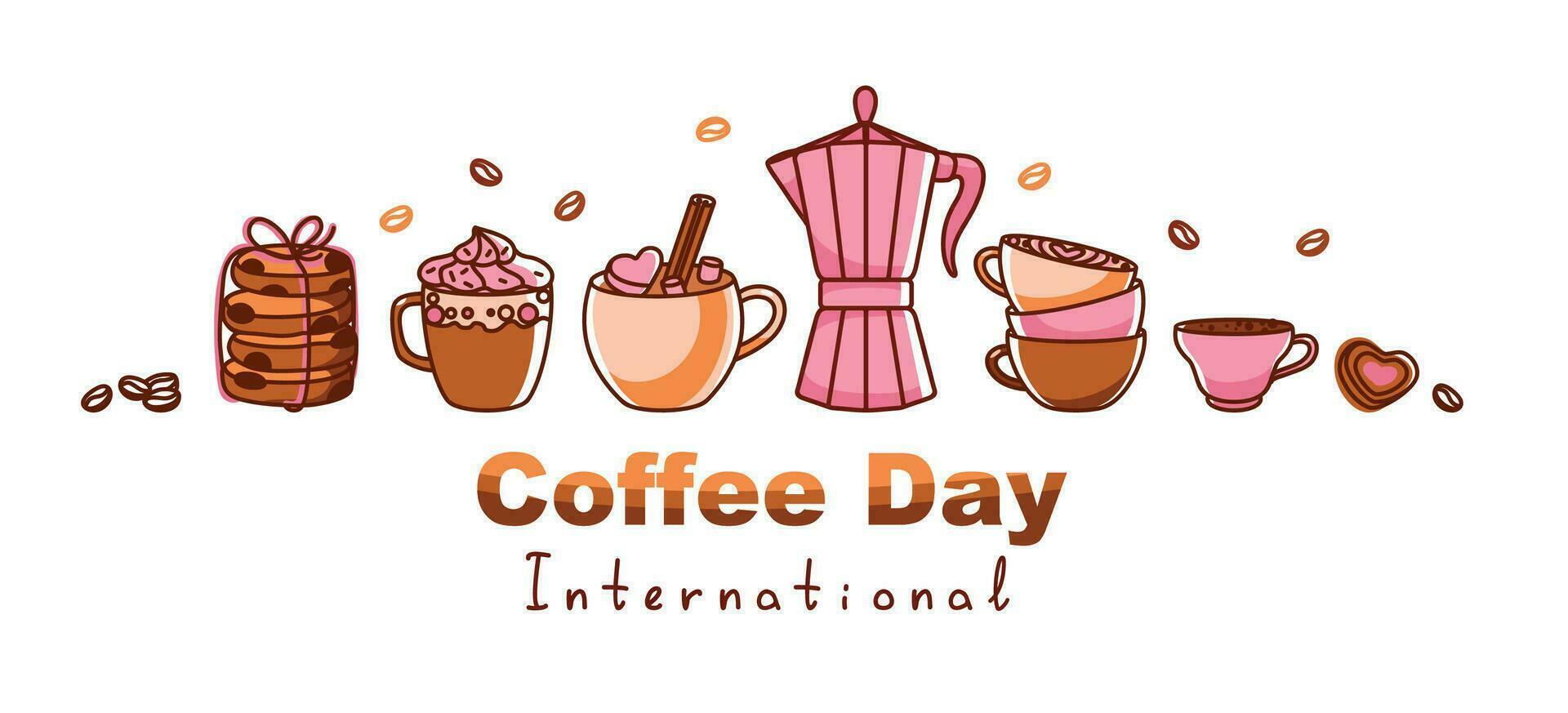 café pot et divers les types de café. international café journée bannière. café journée bannière. vecteur. vecteur