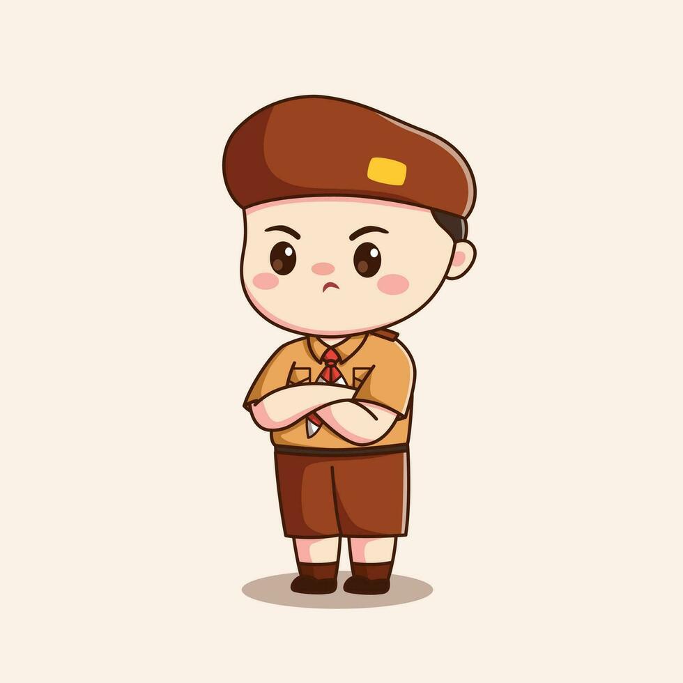indonésien scout garçon furieux mignonne kawaii chibi personnage illustration vecteur