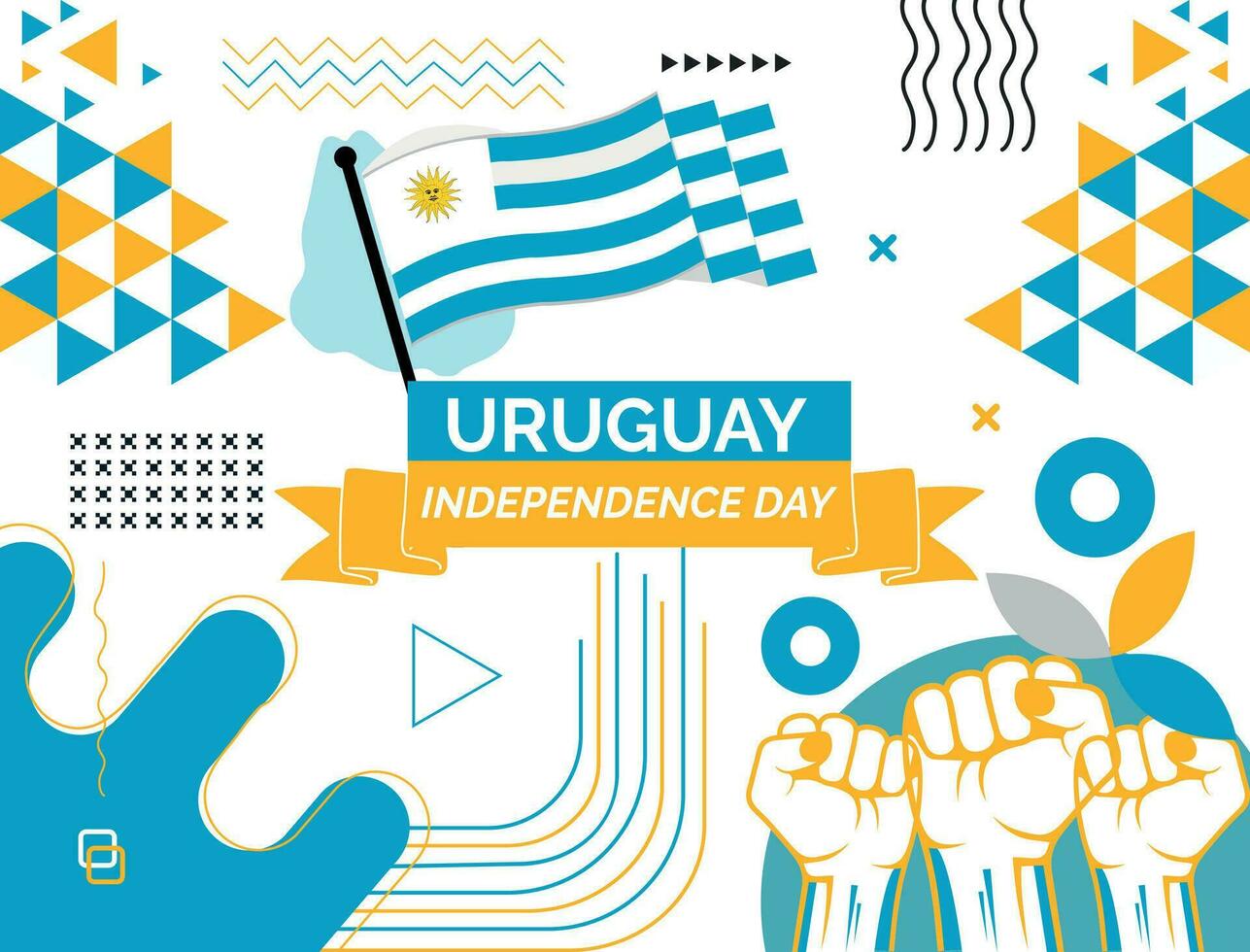 Uruguay carte et élevé poings. nationale journée ou indépendance journée conception pour Uruguay fête. moderne rétro conception avec abstrait Icônes. vecteur illustration.