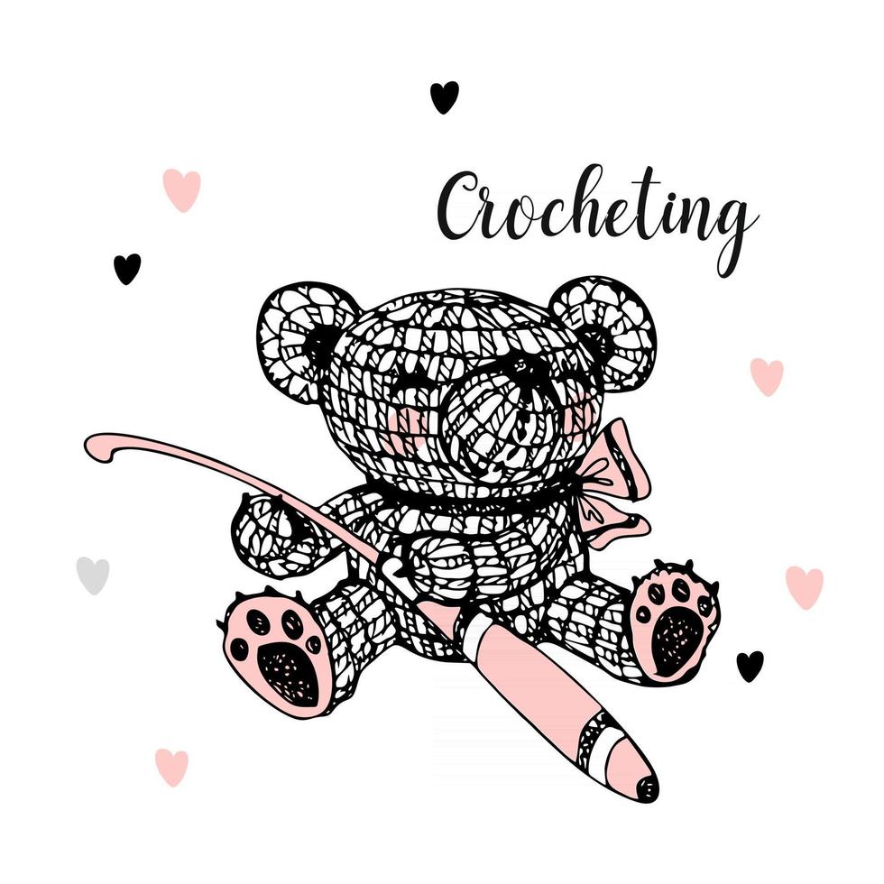 ours en peluche tricoté avec un crochet. vecteur. vecteur