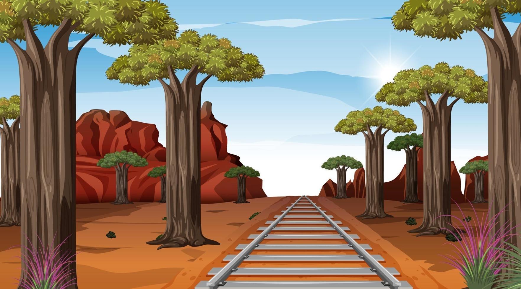 chemin de fer à travers la scène de paysage désertique pendant la journée vecteur