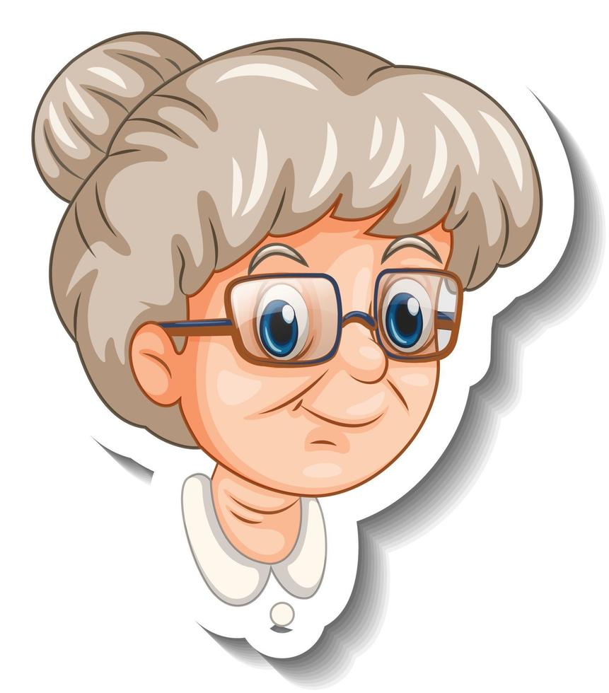 un modèle d'autocollant avec le visage de l'icône emoji de la vieille femme vecteur