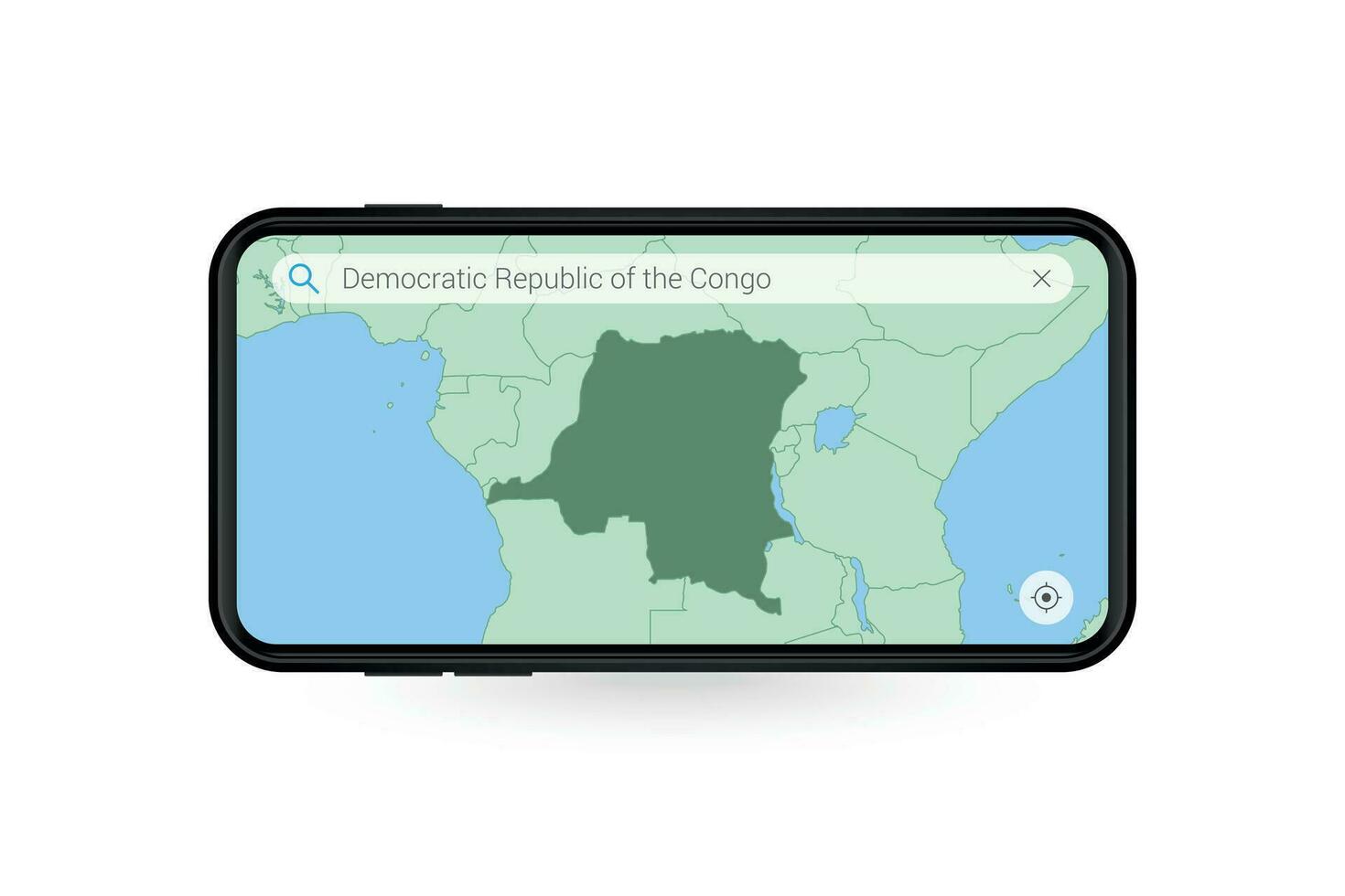 recherche carte de dr Congo dans téléphone intelligent carte application. carte de dr Congo dans cellule téléphone. vecteur