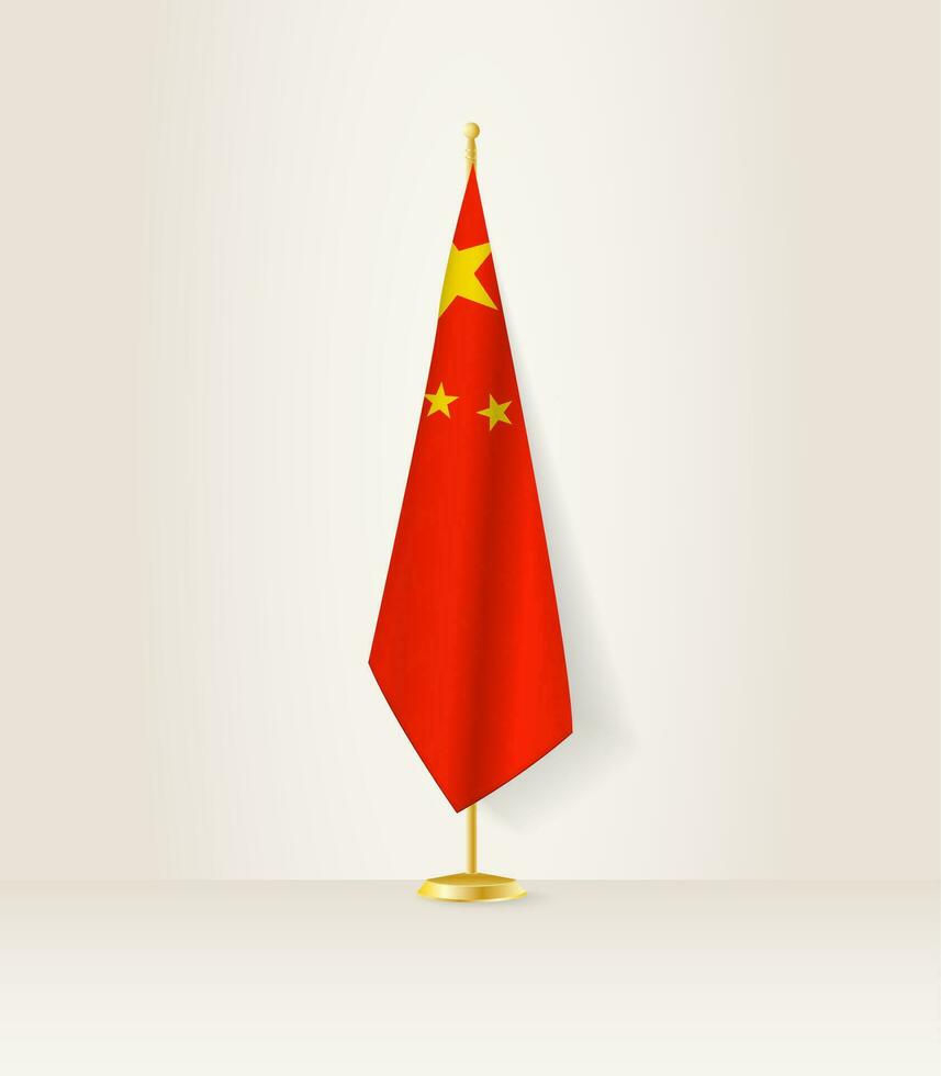 Chine drapeau sur une drapeau rester. vecteur