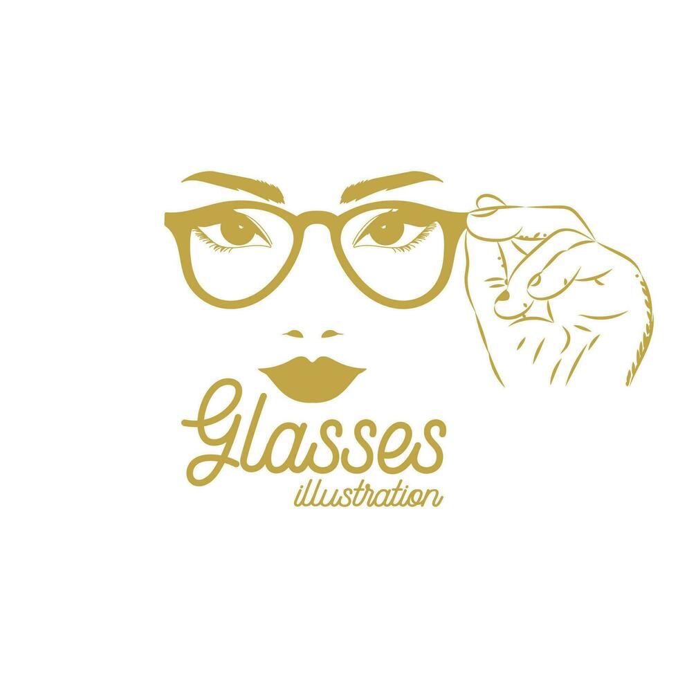 jolie beauté femme fille Dame femelle tenir monocle ou des lunettes pour optique boutique illustration vecteur