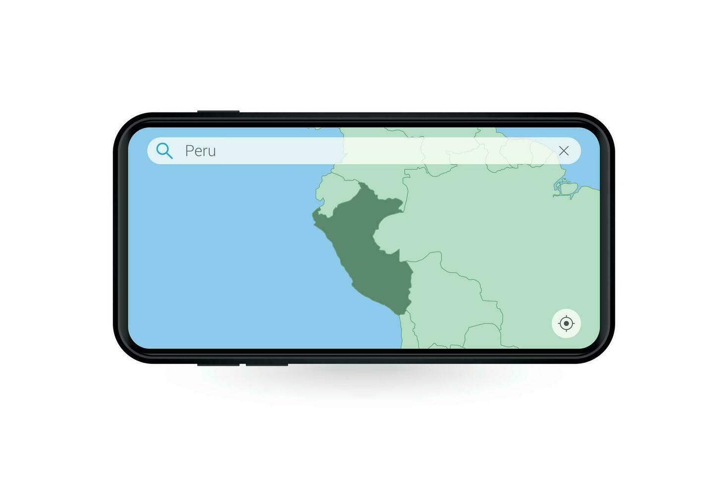 recherche carte de Pérou dans téléphone intelligent carte application. carte de Pérou dans cellule téléphone. vecteur
