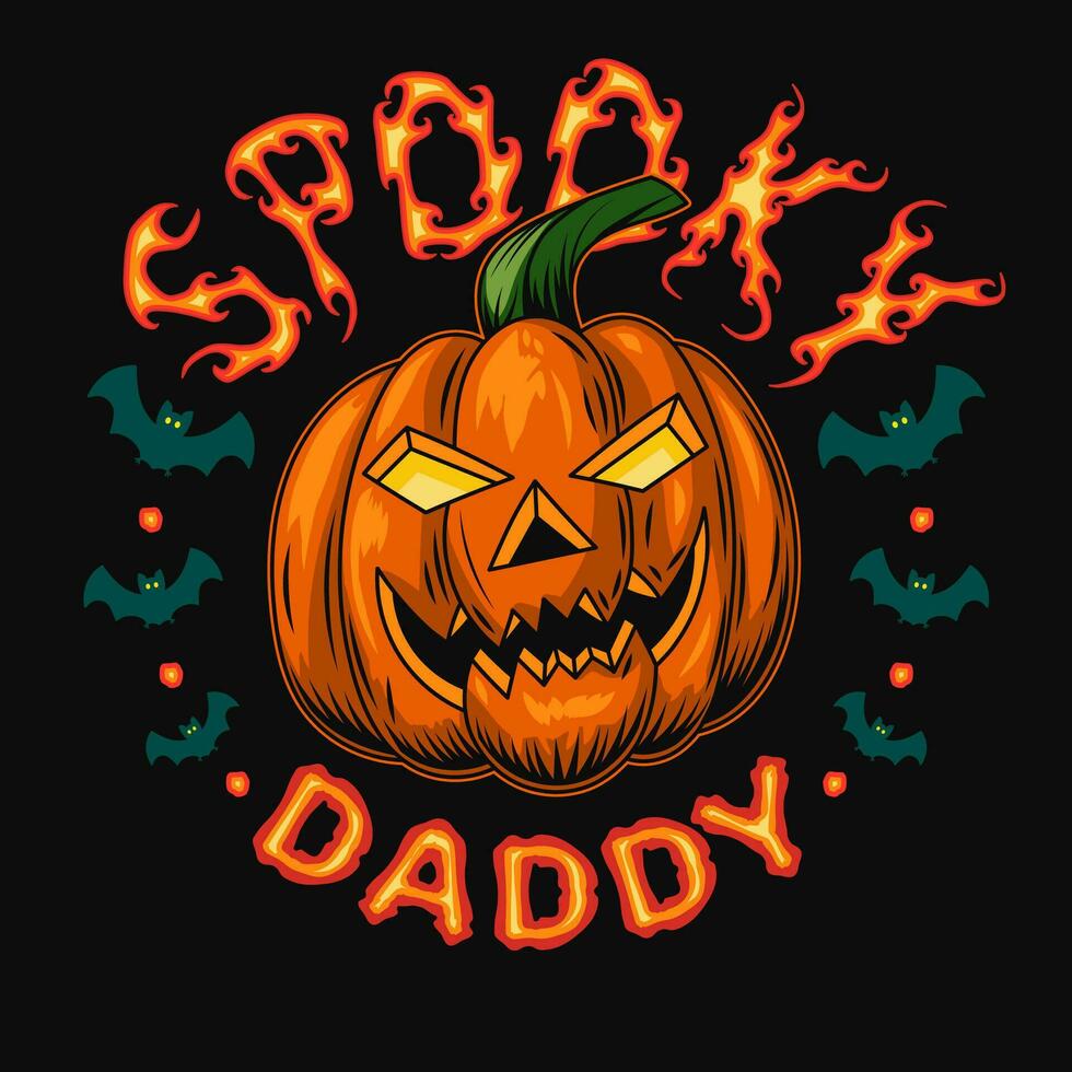 Halloween étiquette avec citrouille tête texte effrayant papa vecteur