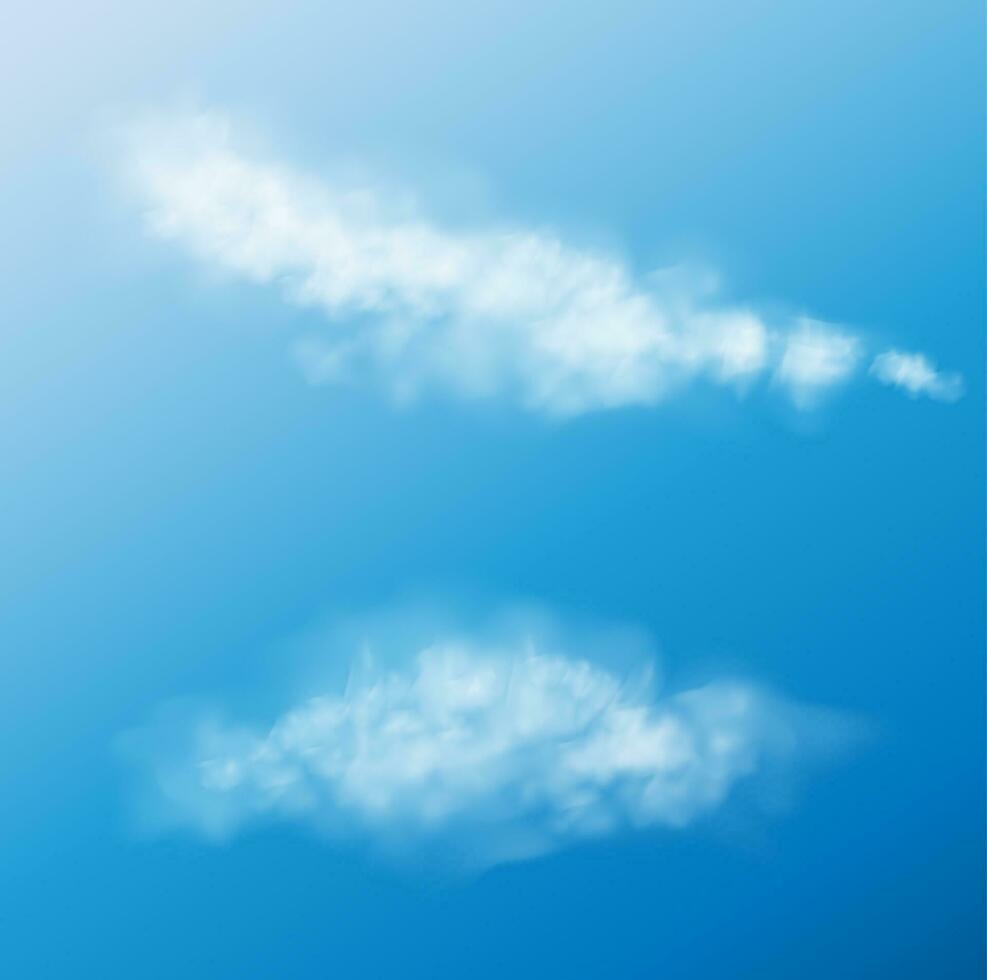blanc réaliste duveteux des nuages ou brouillard ou fumée sur bleu ciel vecteur
