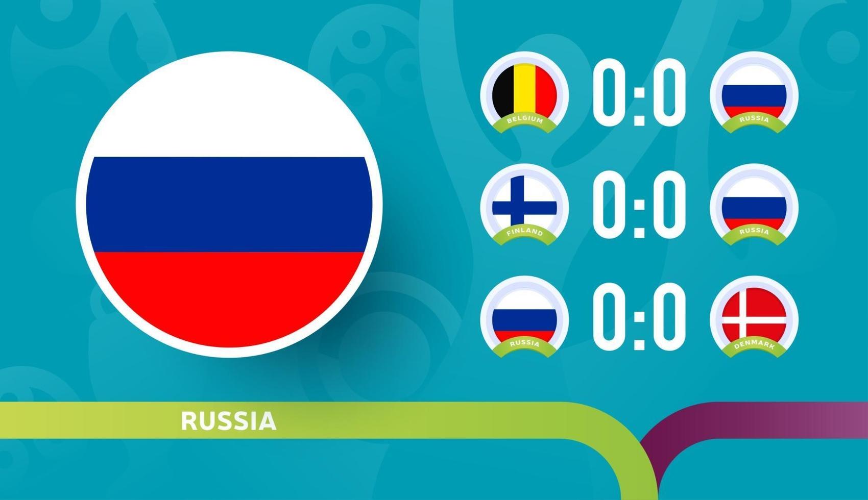 L'équipe nationale de Russie programme les matchs de la phase finale du championnat de football 2020. illustration vectorielle des matchs de football 2020. vecteur
